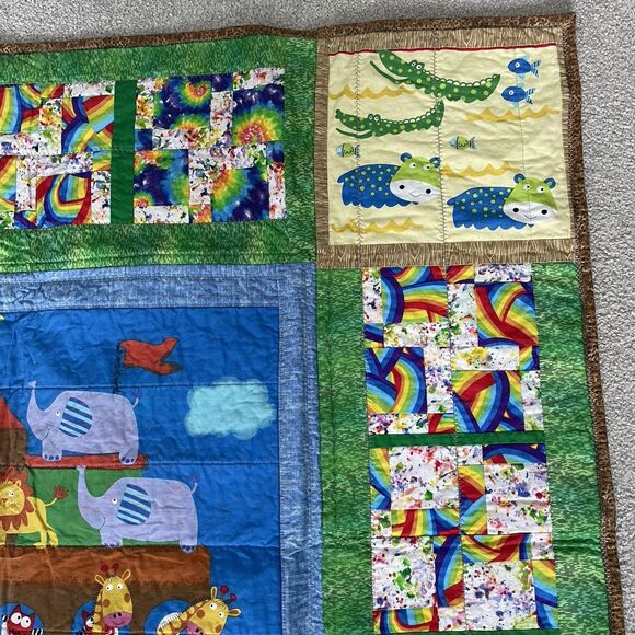 Handmade Quilt Blanket Noah's Arc Animals Colorful Pattern Size 44in x 39in - Picture 6 of 10